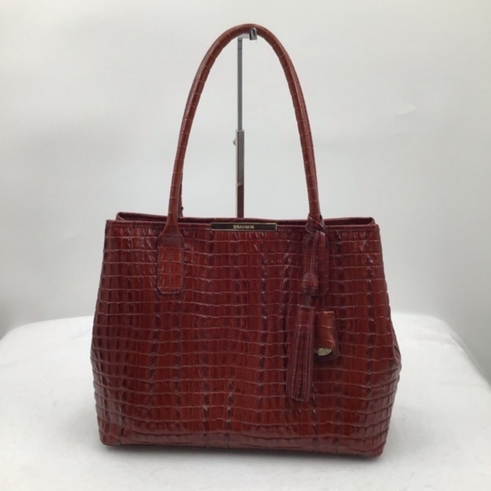 Brahmin Brown Crocodile-Embossed  Any Time Tote Bag with Tassle